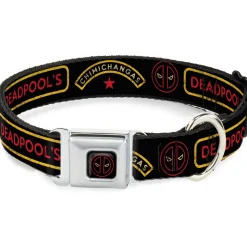 Deadpool Logo Outline Full Color Black/Red/White Seatbelt Buckle Collar - DEADPOOL'S CHIMICHANGAS and Logo Black/Gold/Red
