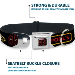 Deadpool Logo Outline Full Color Black/Red/White Seatbelt Buckle Collar - DEADPOOL'S CHIMICHANGAS and Logo Black/Gold/Red