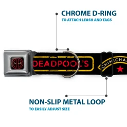 Deadpool Logo Outline Full Color Black/Red/White Seatbelt Buckle Collar - DEADPOOL'S CHIMICHANGAS and Logo Black/Gold/Red