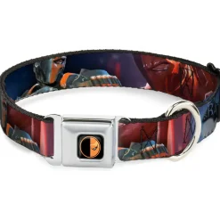 Deadstroke Logo Black/Orange-Red/White Seatbelt Buckle Collar - DEATHSTROKE Pose/BATMAN ARKHAM ORIGINS Logo