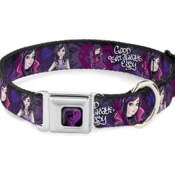 Descendants Dragon Heart Full Color Black/Purples Seatbelt Buckle Collar - Descendants Mal 3-Poses GOOD ISN'T ALWAYS/Hearts/Dragons EASY Purples/Pinks