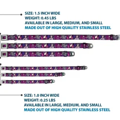 Descendants Dragon Heart Full Color Black/Purples Seatbelt Buckle Collar - Descendants Mal 3-Poses GOOD ISN'T ALWAYS/Hearts/Dragons EASY Purples/Pinks