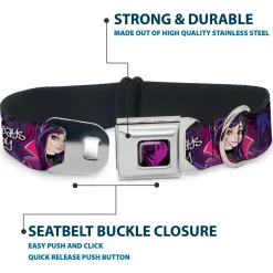 Descendants Dragon Heart Full Color Black/Purples Seatbelt Buckle Collar - Descendants Mal 3-Poses GOOD ISN'T ALWAYS/Hearts/Dragons EASY Purples/Pinks