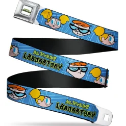 DEXTER'S LABORATORY Title Logo Full Color White/Black/Green Seatbelt Belt - DEXTER'S LABORATORY Title Logo with Dexter and Dee Dee Expressions Blues Webbing