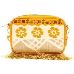 Disney Bag, Horizontal Cross Body, Moana Embroidered Skirt Pattern with Hei Hei and Pua Pose, Raffia Straw