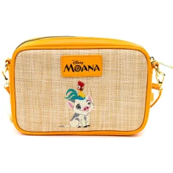 Disney Bag, Horizontal Cross Body, Moana Embroidered Skirt Pattern with Hei Hei and Pua Pose, Raffia Straw