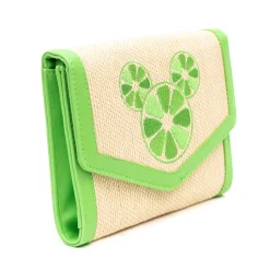 Disney Bag, Horizontal Fold Over Cross Body, Mickey Mouse Embroidered Citrus Ears Lime Green, Raffia Straw