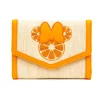 Disney Bag, Horizontal Fold Over Cross Body, Minnie Mouse Embroidered Citrus Ears with Bow Orange, Raffia Straw