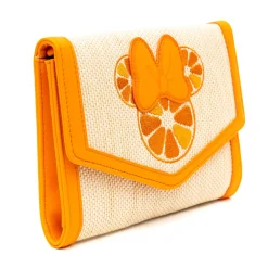 Disney Bag, Horizontal Fold Over Cross Body, Minnie Mouse Embroidered Citrus Ears with Bow Orange, Raffia Straw