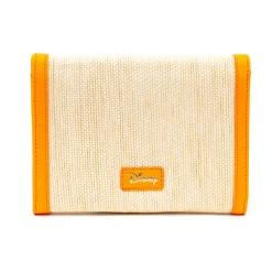 Disney Bag, Horizontal Fold Over Cross Body, Minnie Mouse Embroidered Citrus Ears with Bow Orange, Raffia Straw