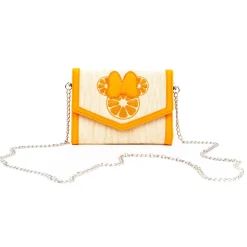 Disney Bag, Horizontal Fold Over Cross Body, Minnie Mouse Embroidered Citrus Ears with Bow Orange, Raffia Straw