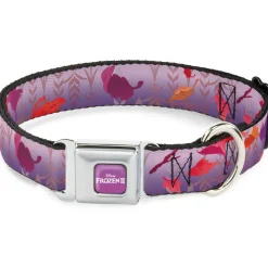 Disney FROZEN II Logo Full Color Purple/White Seatbelt Buckle Collar - Frozen II Swirling Leaves/Floral Trim Purples/Reds