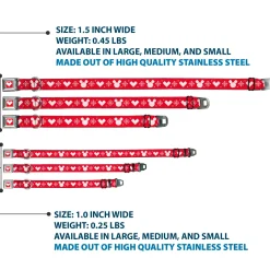 Disney Holiday Mickey Mouse Heart Sweater Stitch Full Color Red/White Seatbelt Buckle Collar - Disney Holiday Mickey Mouse Heart Sweater Stitch Red/White