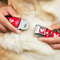 Disney Holiday Mickey Mouse Heart Sweater Stitch Full Color Red/White Seatbelt Buckle Collar - Disney Holiday Mickey Mouse Heart Sweater Stitch Red/White