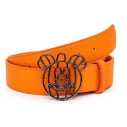 Disney Mickey Mouse Jack-O-Lantern Outline Gun Metal Cast Buckle - Orange PU Strap Belt