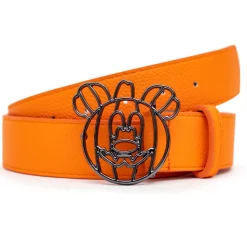 Disney Mickey Mouse Jack-O-Lantern Outline Gun Metal Cast Buckle - Orange PU Strap Belt