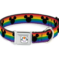 DISNEY Mickey Mouse Pride Ears Icon Full Color White/Multi Color Seatbelt Buckle Collar - Mickey Mouse Ears Icon Rainbow Pride Flag