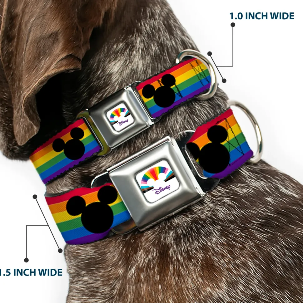 DISNEY Mickey Mouse Pride Ears Icon Full Color White/Multi Color Seatbelt Buckle Collar - Mickey Mouse Ears Icon Rainbow Pride Flag