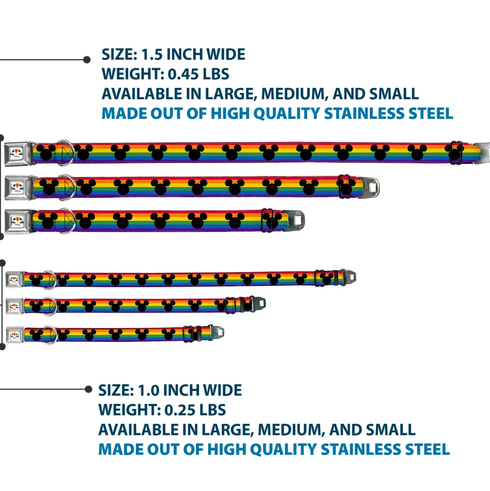 DISNEY Mickey Mouse Pride Ears Icon Full Color White/Multi Color Seatbelt Buckle Collar - Mickey Mouse Ears Icon Rainbow Pride Flag