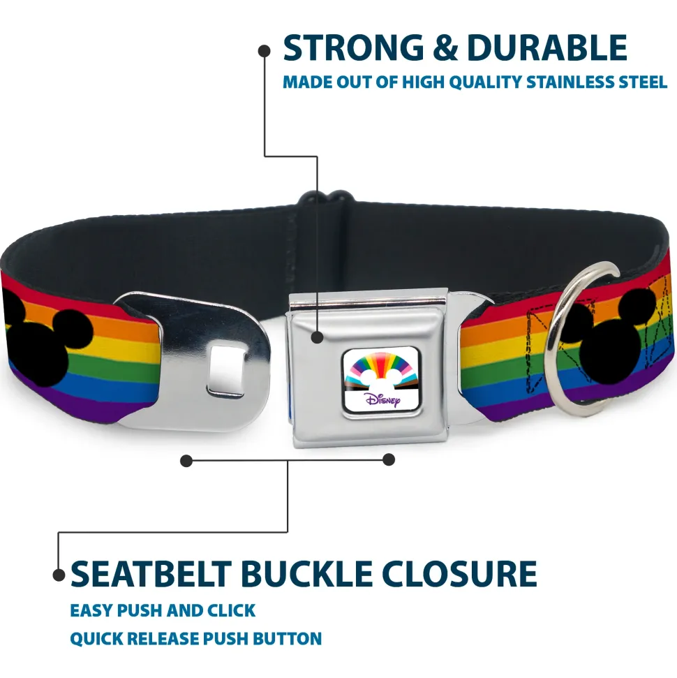 DISNEY Mickey Mouse Pride Ears Icon Full Color White/Multi Color Seatbelt Buckle Collar - Mickey Mouse Ears Icon Rainbow Pride Flag