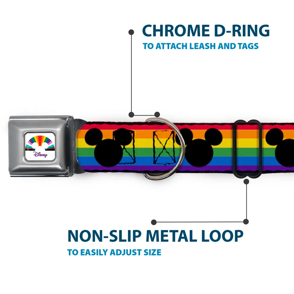 DISNEY Mickey Mouse Pride Ears Icon Full Color White/Multi Color Seatbelt Buckle Collar - Mickey Mouse Ears Icon Rainbow Pride Flag