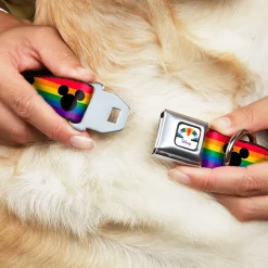 DISNEY Mickey Mouse Pride Ears Icon Full Color White/Multi Color Seatbelt Buckle Collar - Mickey Mouse Ears Icon Rainbow Pride Flag