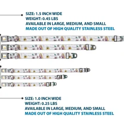 Disney Princess Crown Full Color Golds Seatbelt Buckle Collar - Rapunzel Castle and Pascual Pose with Script and Flowers White/Purples