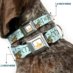 Disney Princess Crown Full Color Golds Seatbelt Buckle Collar - Brave Merida Castle and Three Bear Brothers Pose with Script Greens