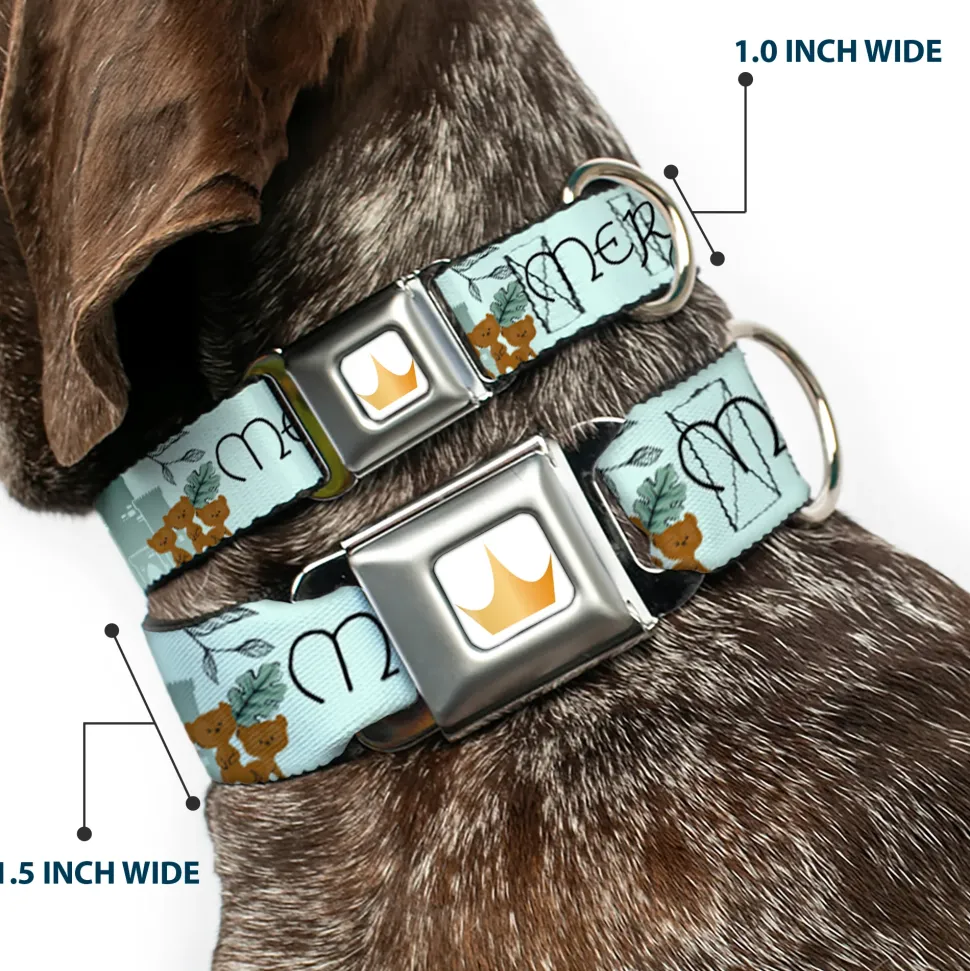 Disney Princess Crown Full Color Golds Seatbelt Buckle Collar - Brave Merida Castle and Three Bear Brothers Pose with Script Greens