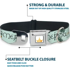 Disney Princess Crown Full Color Golds Seatbelt Buckle Collar - Brave Merida Castle and Three Bear Brothers Pose with Script Greens