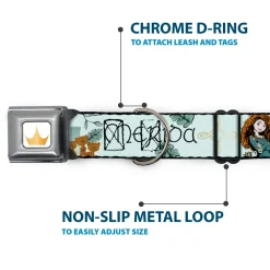 Disney Princess Crown Full Color Golds Seatbelt Buckle Collar - Brave Merida Castle and Three Bear Brothers Pose with Script Greens