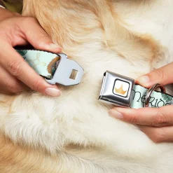 Disney Princess Crown Full Color Golds Seatbelt Buckle Collar - Brave Merida Castle and Three Bear Brothers Pose with Script Greens