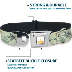 Disney Princess Crown Full Color Golds Seatbelt Buckle Collar - The Princess and the Frog Tiana Palace Pose with Script and Flowers Greens