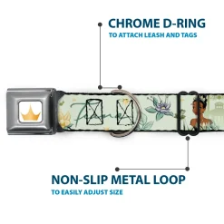 Disney Princess Crown Full Color Golds Seatbelt Buckle Collar - The Princess and the Frog Tiana Palace Pose with Script and Flowers Greens