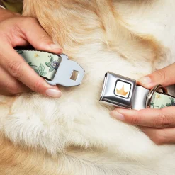 Disney Princess Crown Full Color Golds Seatbelt Buckle Collar - The Princess and the Frog Tiana Palace Pose with Script and Flowers Greens