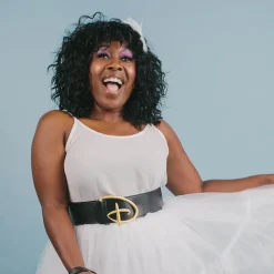 Disney Signature D Logo Gold Enamel Cast Buckle - Black PU Strap Belt