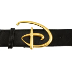 Disney Signature D Logo Gold Cast Buckle - 1.5 Inch Wide - Black PU Strap Belt