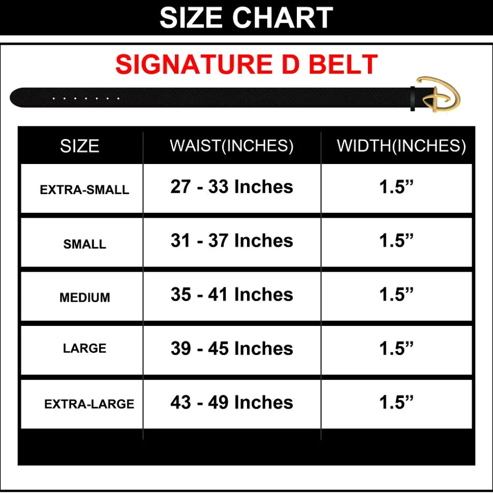 Disney Signature D Logo Gold Cast Buckle - 1.5 Inch Wide - Black PU Strap Belt