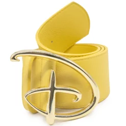 Disney Signature D Logo Gold Cast Buckle - Yellow PU Strap Belt