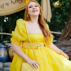 Disney Signature D Logo Gold Cast Buckle - Yellow PU Strap Belt