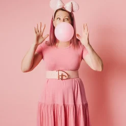 Disney Signature D Logo Rose Gold Cast Buckle - Pink PU Strap Belt