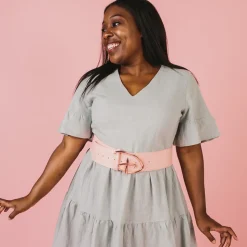 Disney Signature D Logo Rose Gold Cast Buckle - Pink PU Strap Belt