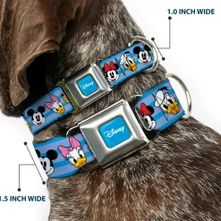 DISNEY Signature Full Color Blue/White Seatbelt Buckle Collar - Disney The Sensational Six Smiling Faces Stripe Blues