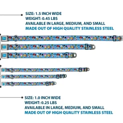 DISNEY Signature Full Color Blue/White Seatbelt Buckle Collar - Disney The Sensational Six Smiling Faces Stripe Blues