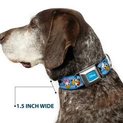 DISNEY Signature Full Color Blue/White Seatbelt Buckle Collar - Disney The Sensational Six Smiling Faces Stripe Blues