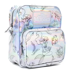 Disney Vegan Leather Cross Body Backpack with Adjustable Strap, The Little Mermaid Ariel and Flounder Poses Iridescent Holographic