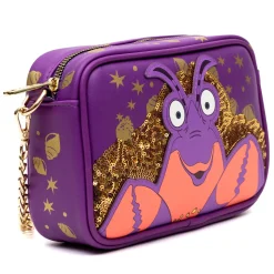Disney Vegan Leather Crossbody bag with Adjustable Straps, Moana Tamatoa Character Close Up Pose Applique, Purple, 8.5" x 6.0"