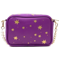 Disney Vegan Leather Crossbody bag with Adjustable Straps, Moana Tamatoa Character Close Up Pose Applique, Purple, 8.5" x 6.0"