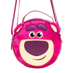 Disney Vegan Leather Round Crossbody Bag with Adjustable Straps, Pixar, Toy Story Lotso Face Character Close Up Furry, Dark Pink