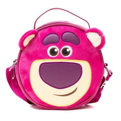 Disney Vegan Leather Round Crossbody Bag with Adjustable Straps, Pixar, Toy Story Lotso Face Character Close Up Furry, Dark Pink